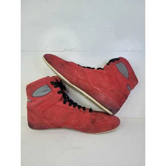 Mike DeAnna Wrestling Shoes Vintage Red Men's Size 7.5 Iowa Lightning Bolt‎ Rare